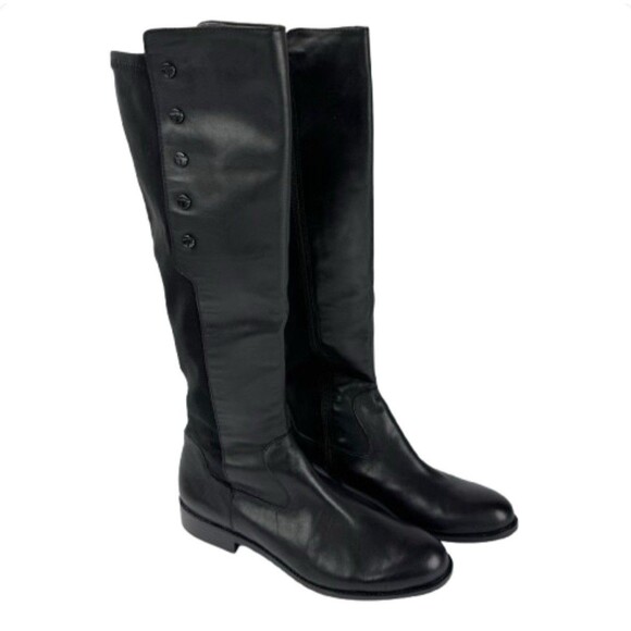 Tahari Brady Women’s Black Leather Riding Boots Side Button Detail Size 9.5M - Picture 1 of 14